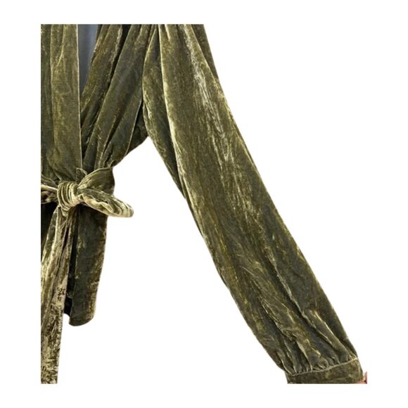 Anthropologie Olive Green Velvet Wrap Blouse - Picture 8 of 10